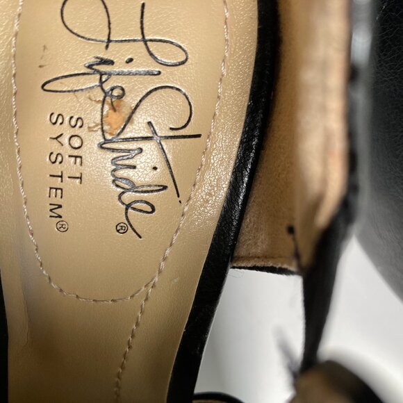 Life Stride Soft System Calma Black w/ Reptile Print Heel, Peep Toe Booties - Picture 7 of 7